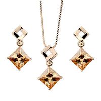 Simple And Shiny Square Zircon Set Exquisite Necklace Earrings Two-piece main image 3