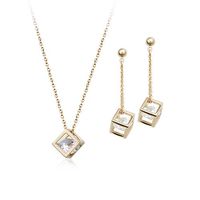 Necklace Earrings Two-piece Square Body Set With Zircon Pendant Jewelry main image 2