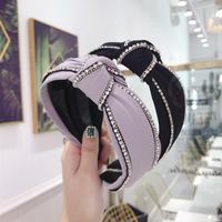 High-end Hair Accessories Solid Color Fabric With Diamond Knotted Wide Side With Teeth Headband Female main image 5