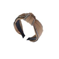 High-end Hair Accessories Solid Color Fabric With Diamond Knotted Wide Side With Teeth Headband Female main image 6