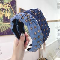 New Boutique Hair Accessories Denim Fabric Hot Drilling Stars Knotted Headband Ladies main image 3