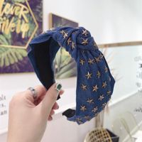 New Boutique Hair Accessories Denim Fabric Hot Drilling Stars Knotted Headband Ladies main image 5