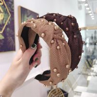 New High-end Hair Accessories Mesh Plaid Fabric Bead Knotted Wide-brimmed Headband Ladies main image 1