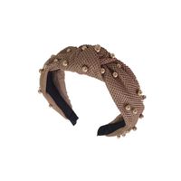 New High-end Hair Accessories Mesh Plaid Fabric Bead Knotted Wide-brimmed Headband Ladies main image 6