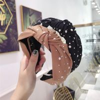 New Hair Accessories Solid Color Hot Drilling Pearl Knotted Twist Knot Wide-brimmed Headband Female main image 1