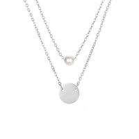 Pearl Necklace Stainless Steel Round Pendant Female Double Layer sku image 1