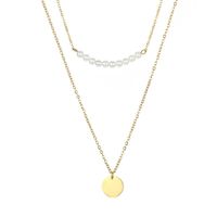 316l Jewelry Simple Double Pearl Necklace Stainless Steel Necklace Gold-plated Clavicle Chain sku image 1