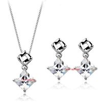 Simple And Shiny Square Zircon Set Exquisite Necklace Earrings Two-piece sku image 1