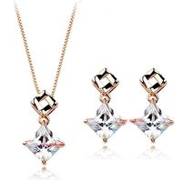 Simple And Shiny Square Zircon Set Exquisite Necklace Earrings Two-piece sku image 2
