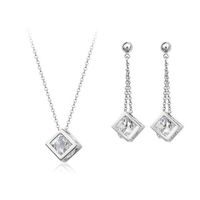 Necklace Earrings Two-piece Square Body Set With Zircon Pendant Jewelry sku image 9