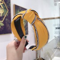 High-end Hair Accessories Solid Color Fabric With Diamond Knotted Wide Side With Teeth Headband Female sku image 5