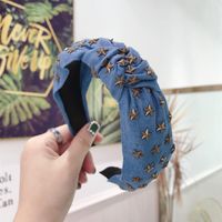 New Boutique Hair Accessories Denim Fabric Hot Drilling Stars Knotted Headband Ladies sku image 1