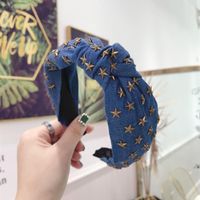 New Boutique Hair Accessories Denim Fabric Hot Drilling Stars Knotted Headband Ladies sku image 2