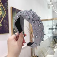 New High-end Hair Accessories Mesh Plaid Fabric Bead Knotted Wide-brimmed Headband Ladies sku image 5