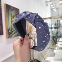 New Hair Accessories Solid Color Hot Drilling Pearl Knotted Twist Knot Wide-brimmed Headband Female sku image 2