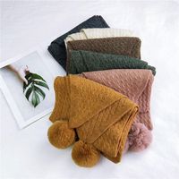 Double Ball Solid Color New Scarf Female Autumn And Winter Long Warm Knitted Knit Collar main image 1