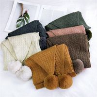 Double Ball Solid Color New Scarf Female Autumn And Winter Long Warm Knitted Knit Collar main image 6