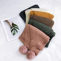 Double Ball Solid Color New Scarf Female Autumn And Winter Long Warm Knitted Knit Collar main image 5