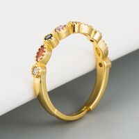 Kreativer Paar Ring Europäischer Und Amerikanischer Mikro-inlay-zirkon-regenbogen Ring Weiblicher Wind Kupfer Beschichtung 18 Karat Gold Offener Ring main image 3