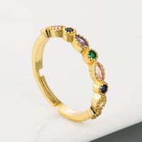 Kreativer Paar Ring Europäischer Und Amerikanischer Mikro-inlay-zirkon-regenbogen Ring Weiblicher Wind Kupfer Beschichtung 18 Karat Gold Offener Ring main image 6