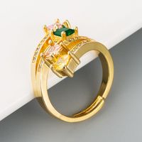 Micro-inlaid Zircon Rainbow Ring Fashion Influx Men And Women Ins Copper Plated 18k Ring main image 4