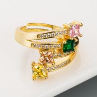 Micro-inlaid Zircon Rainbow Ring Fashion Influx Men And Women Ins Copper Plated 18k Ring main image 3
