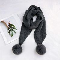 Double Ball Solid Color New Scarf Female Autumn And Winter Long Warm Knitted Knit Collar sku image 3