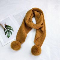 Double Ball Solid Color New Scarf Female Autumn And Winter Long Warm Knitted Knit Collar sku image 2