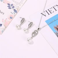 Pearl Set Temperament Diamond Drop Two-piece Necklace Earrings Jewelry main image 6