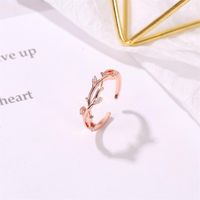 Ring Literary Fan With Diamond Branch Open Single Ring Creative Cross Rattan Adjustable Ring main image 6