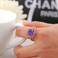 Amethyst Explosion Ring Fashion Ol Color Gold Belt Diamond Square Jewelry main image 1
