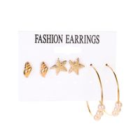 Fashion Ocean Wind Sweet Conch Starfish 3 Pairs Stud Earrings Pearl Earrings main image 6