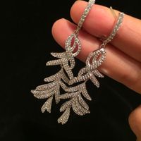 S925 Silver Needle Feather Earrings Super Flash Micro-inlaid Zircon Long Fringed Leaves Earrings main image 3