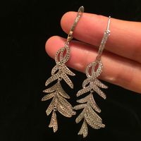 S925 Silver Needle Feather Earrings Super Flash Micro-inlaid Zircon Long Fringed Leaves Earrings main image 4