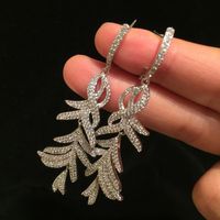 S925 Silver Needle Feather Earrings Super Flash Micro-inlaid Zircon Long Fringed Leaves Earrings main image 6