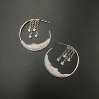 S925 Silver Pin Micro-inlaid Zircon Luxury Stars Tassel Earrings Moon Creative Circle Earrings main image 1