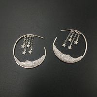 S925 Silver Pin Micro-inlaid Zircon Luxury Stars Tassel Earrings Moon Creative Circle Earrings main image 3