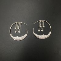 S925 Silver Pin Micro-inlaid Zircon Luxury Stars Tassel Earrings Moon Creative Circle Earrings main image 4