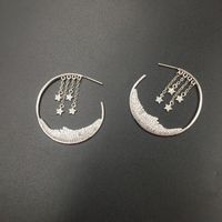 S925 Silver Pin Micro-inlaid Zircon Luxury Stars Tassel Earrings Moon Creative Circle Earrings main image 5