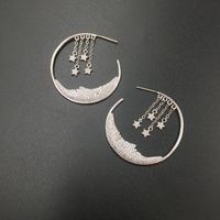 S925 Silver Pin Micro-inlaid Zircon Luxury Stars Tassel Earrings Moon Creative Circle Earrings main image 6