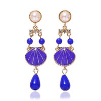 Style Coréen Nouvelle Mode Romantique Alliage Strass Perle Shell Boucles D'oreilles Tempérament Tout-match Accessoires Ventes Directes D'usine Boucles D'oreilles main image 5