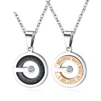 Simple Clavicle Chain Hollow Inlaid Zircon Men And Women Models Pendant Titanium Steel Couple Necklace sku image 2