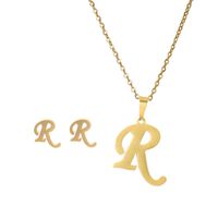 New Simple Letter Necklace Earrings Set Of 26 Letters Simple Creative Jewelry Stainless Steel sku image 18