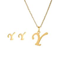 New Simple Letter Necklace Earrings Set Of 26 Letters Simple Creative Jewelry Stainless Steel sku image 19
