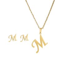 New Simple Letter Necklace Earrings Set Of 26 Letters Simple Creative Jewelry Stainless Steel sku image 13