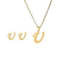 New Simple Letter Necklace Earrings Set Of 26 Letters Simple Creative Jewelry Stainless Steel sku image 22