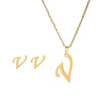 New Simple Letter Necklace Earrings Set Of 26 Letters Simple Creative Jewelry Stainless Steel sku image 23