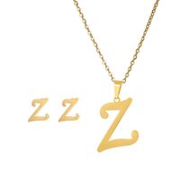 New Simple Letter Necklace Earrings Set Of 26 Letters Simple Creative Jewelry Stainless Steel sku image 26