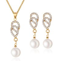 Pearl Set Temperament Diamond Drop Two-piece Necklace Earrings Jewelry sku image 1