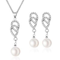 Pearl Set Temperament Diamond Drop Two-piece Necklace Earrings Jewelry sku image 2